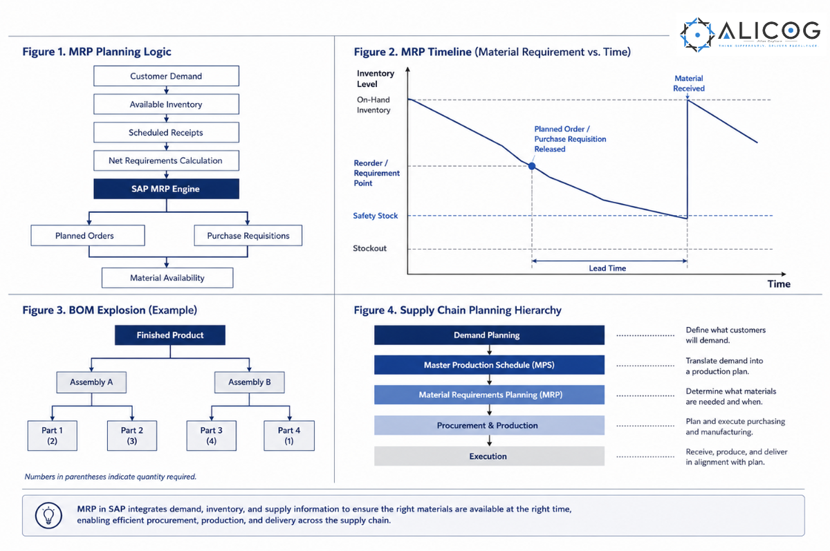 SAP MRP planning logic, timeline, BOM explosion and the supply chain planning hierarchy.